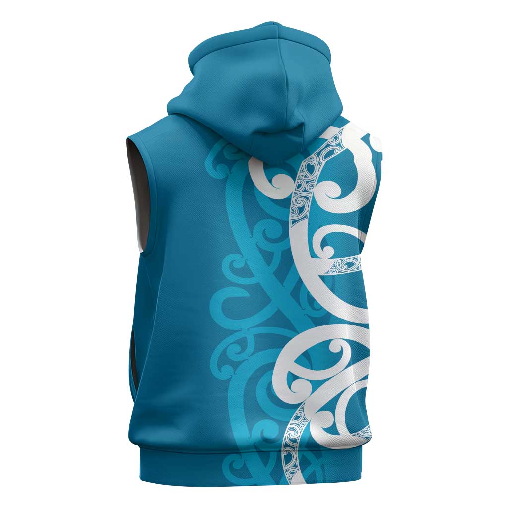 Azure Blue Maori Sleeveless Zip Hoodie Koru Kowhaiwhai - Aussie Hoodie