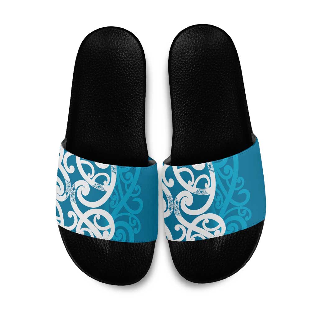 Azure Blue Maori Slide Sandals Koru Kowhaiwhai - Aussie Hoodie