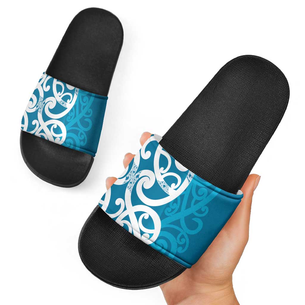 Azure Blue Maori Slide Sandals Koru Kowhaiwhai - Aussie Hoodie