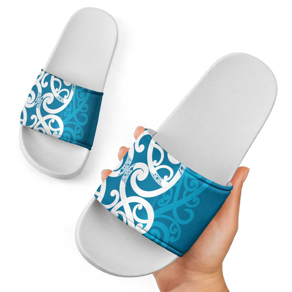 Azure Blue Maori Slide Sandals Koru Kowhaiwhai - Aussie Hoodie