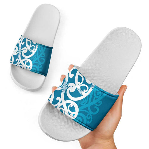 Azure Blue Maori Slide Sandals Koru Kowhaiwhai - Aussie Hoodie