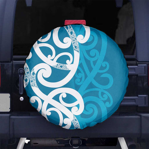 Azure Blue Maori Spare Tire Cover Koru Kowhaiwhai - Aussie Hoodie