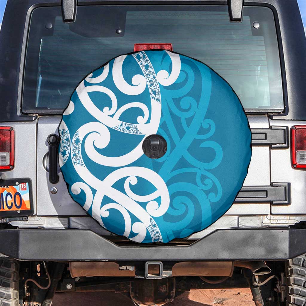Azure Blue Maori Spare Tire Cover Koru Kowhaiwhai - Aussie Hoodie