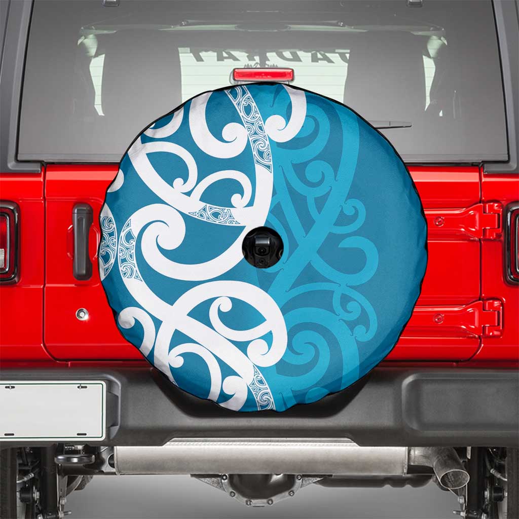 Azure Blue Maori Spare Tire Cover Koru Kowhaiwhai - Aussie Hoodie