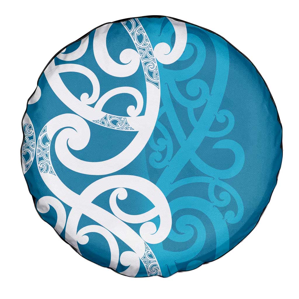 Azure Blue Maori Spare Tire Cover Koru Kowhaiwhai - Aussie Hoodie