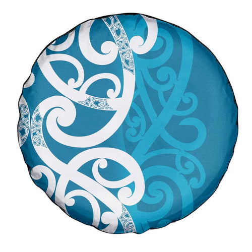 Azure Blue Maori Spare Tire Cover Koru Kowhaiwhai - Aussie Hoodie