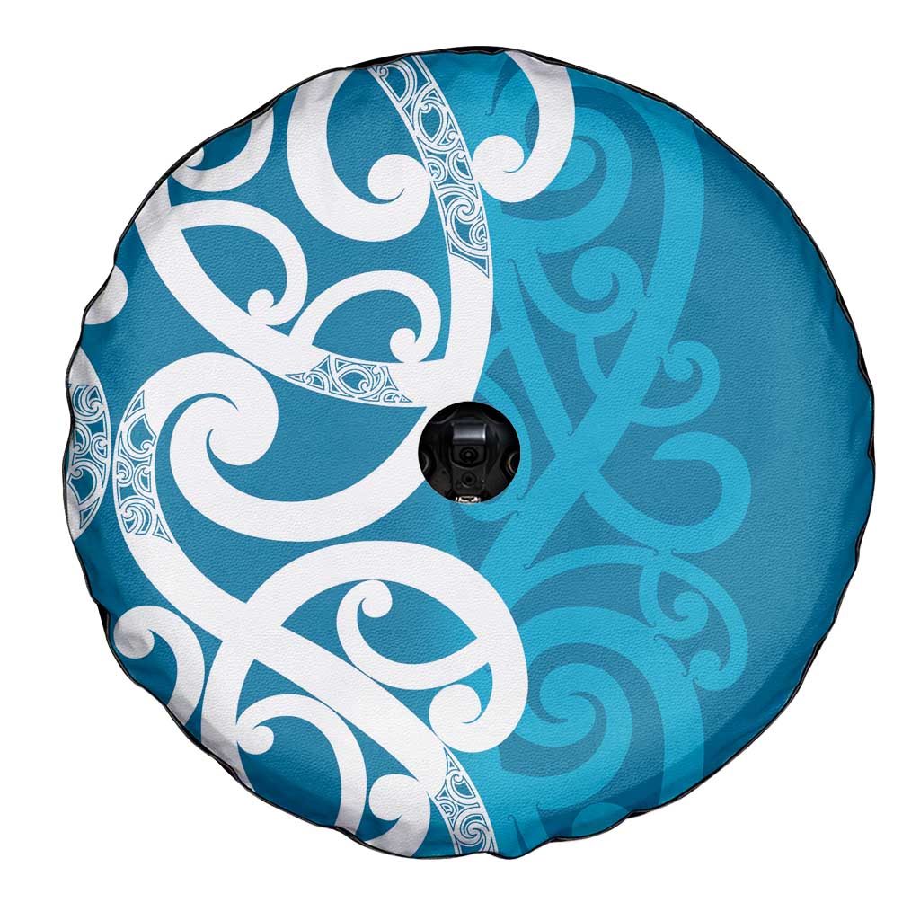 Azure Blue Maori Spare Tire Cover Koru Kowhaiwhai - Aussie Hoodie