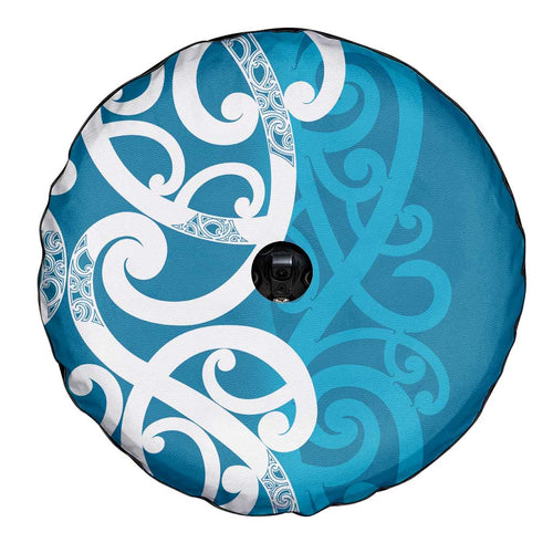 Azure Blue Maori Spare Tire Cover Koru Kowhaiwhai - Aussie Hoodie