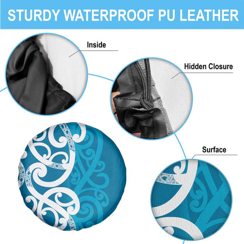 Azure Blue Maori Spare Tire Cover Koru Kowhaiwhai - Aussie Hoodie
