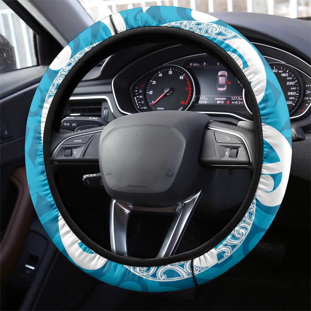 Azure Blue Maori Steering Wheel Cover Koru Kowhaiwhai - Aussie Hoodie