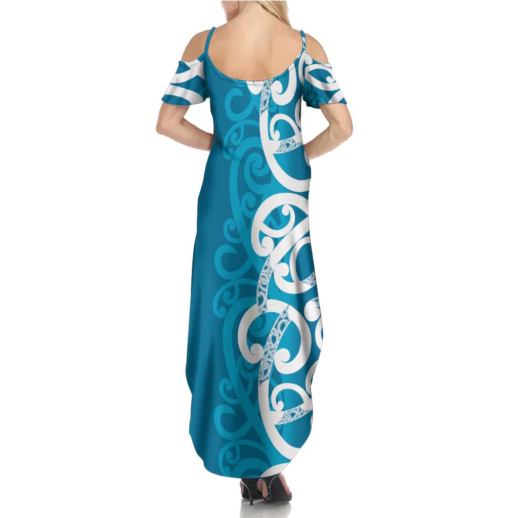Azure Blue Maori Summer Maxi Dress Koru Kowhaiwhai - Aussie Hoodie