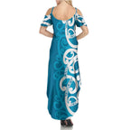 Azure Blue Maori Summer Maxi Dress Koru Kowhaiwhai - Aussie Hoodie