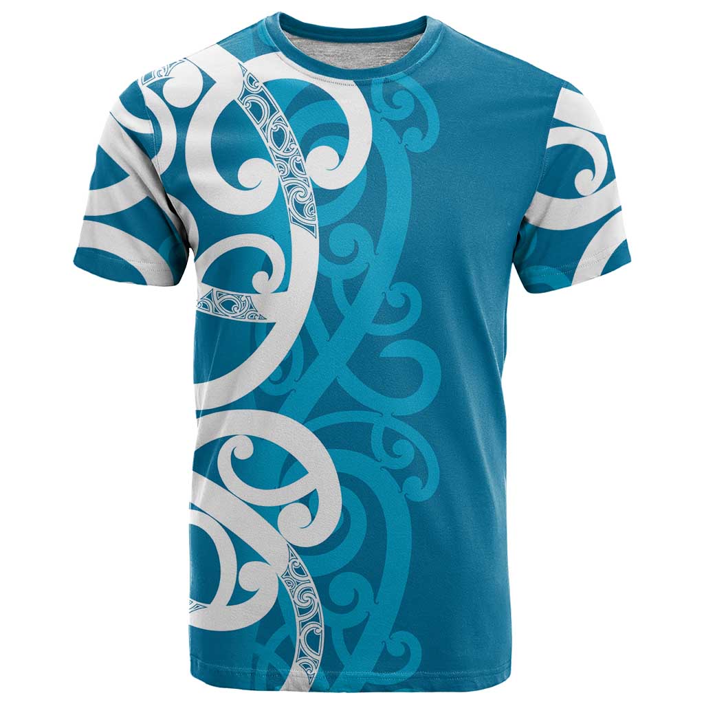 Azure Blue Maori T Shirt Koru Kowhaiwhai - Aussie Hoodie