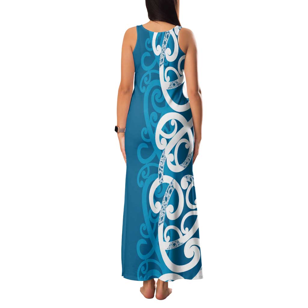 Azure Blue Maori Tank Maxi Dress Koru Kowhaiwhai - Aussie Hoodie