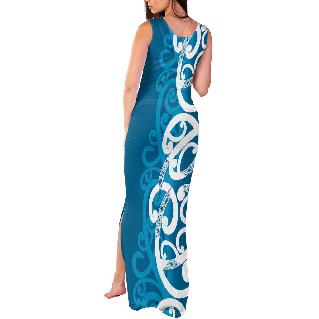 Azure Blue Maori Tank Maxi Dress Koru Kowhaiwhai - Aussie Hoodie