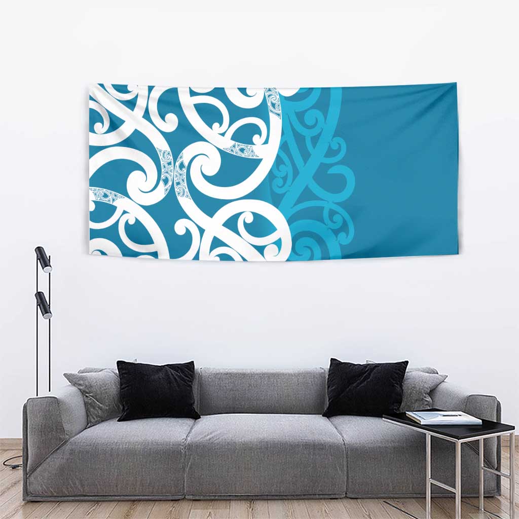 Azure Blue Maori Tapestry Koru Kowhaiwhai - Aussie Hoodie