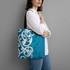Azure Blue Maori Tote Bag Koru Kowhaiwhai - Aussie Hoodie