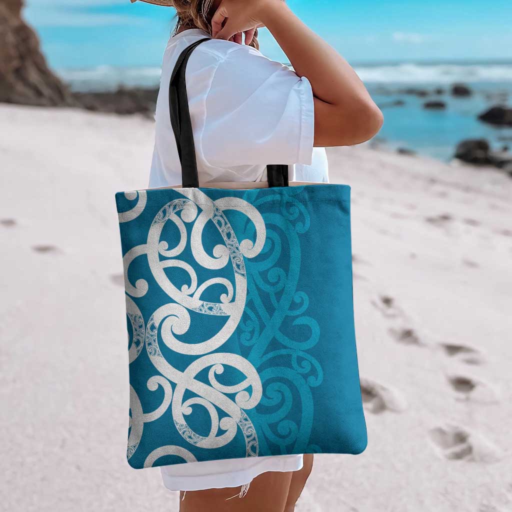 Azure Blue Maori Tote Bag Koru Kowhaiwhai - Aussie Hoodie