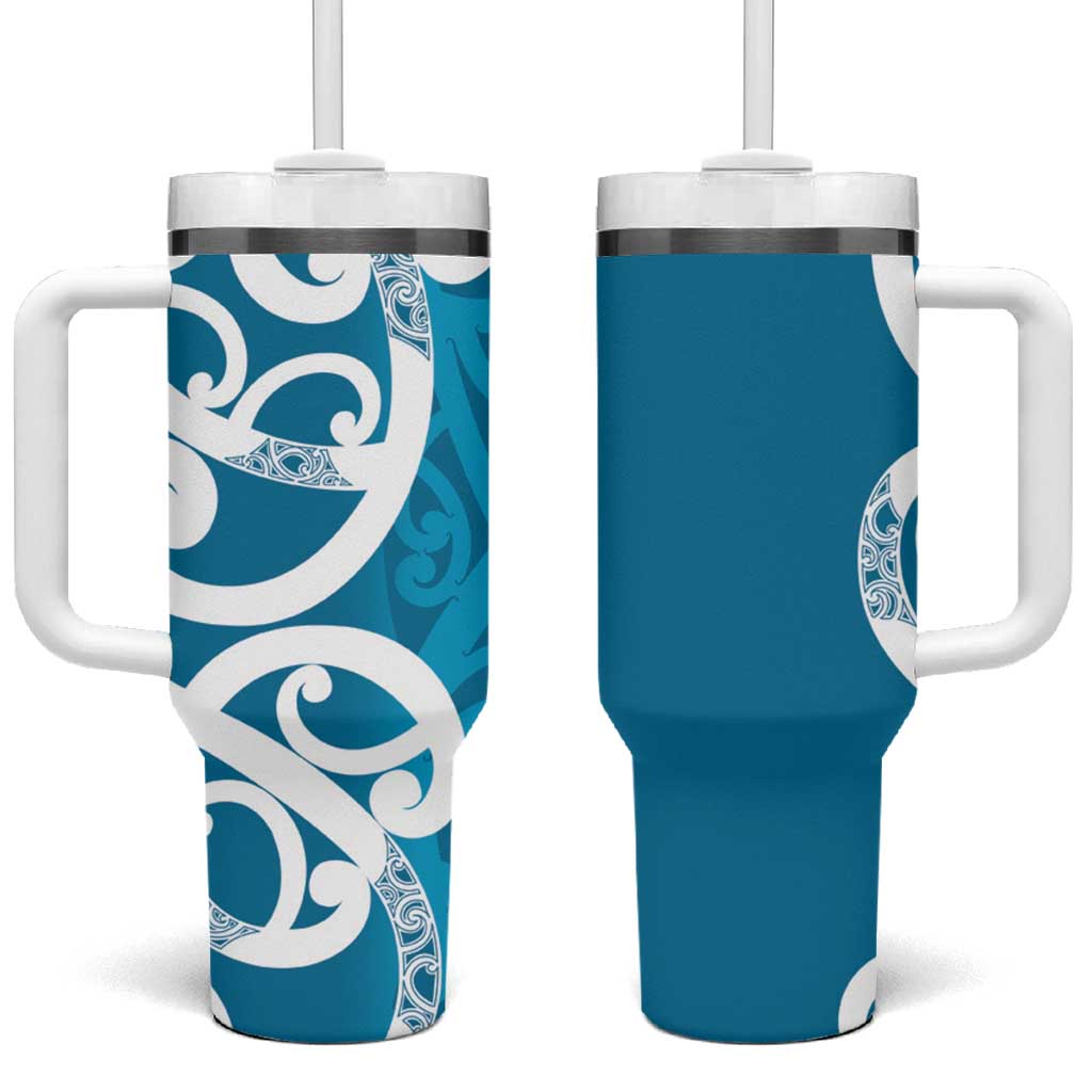 Azure Blue Maori Tumbler With Handle Koru Kowhaiwhai - Aussie Hoodie