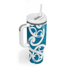 Azure Blue Maori Tumbler With Handle Koru Kowhaiwhai - Aussie Hoodie