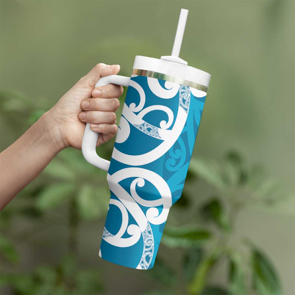 Azure Blue Maori Tumbler With Handle Koru Kowhaiwhai - Aussie Hoodie