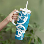 Azure Blue Maori Tumbler With Handle Koru Kowhaiwhai - Aussie Hoodie