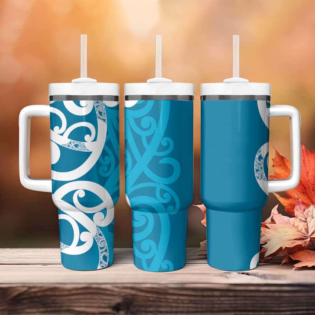 Azure Blue Maori Tumbler With Handle Koru Kowhaiwhai - Aussie Hoodie