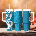 Azure Blue Maori Tumbler With Handle Koru Kowhaiwhai - Aussie Hoodie