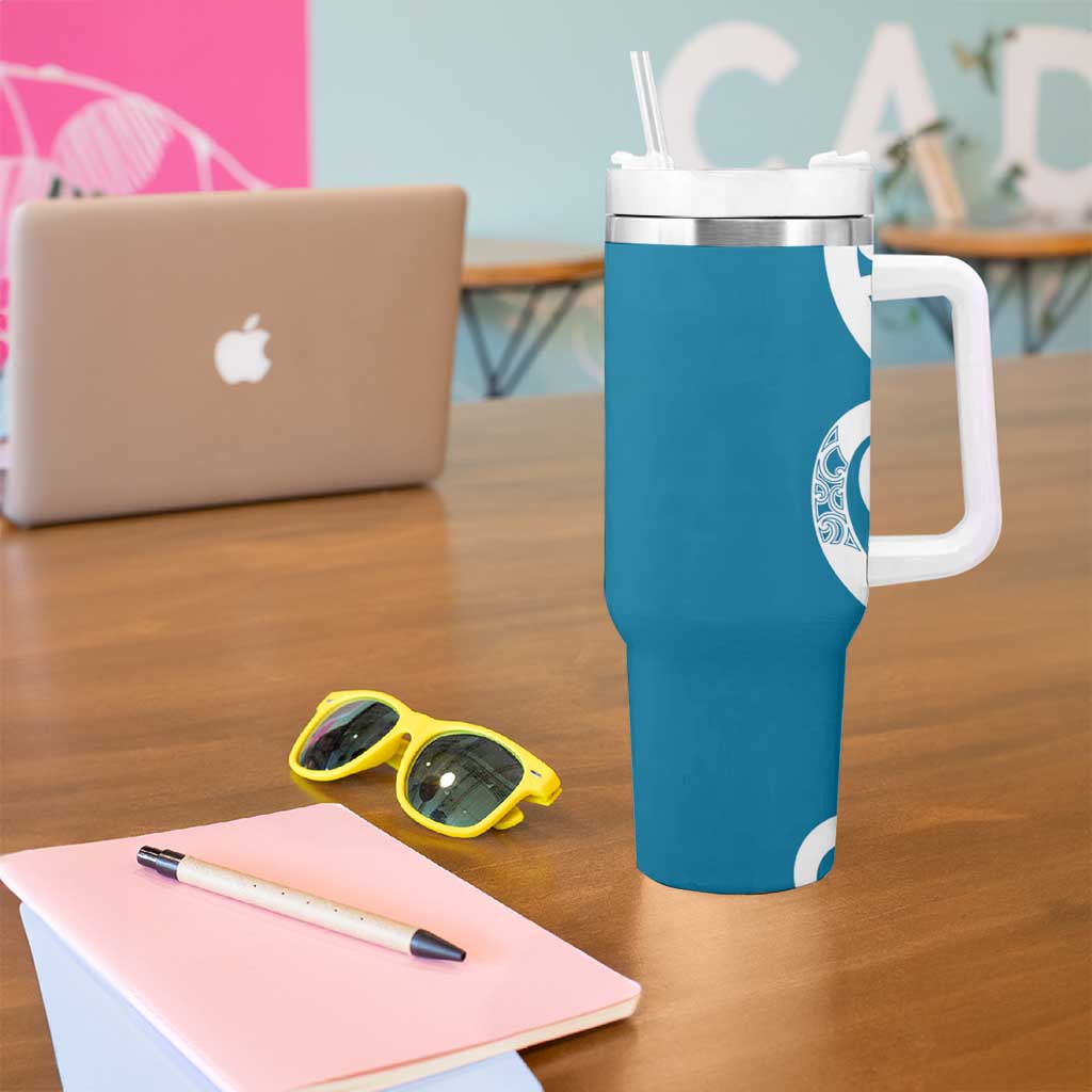 Azure Blue Maori Tumbler With Handle Koru Kowhaiwhai - Aussie Hoodie