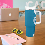 Azure Blue Maori Tumbler With Handle Koru Kowhaiwhai - Aussie Hoodie