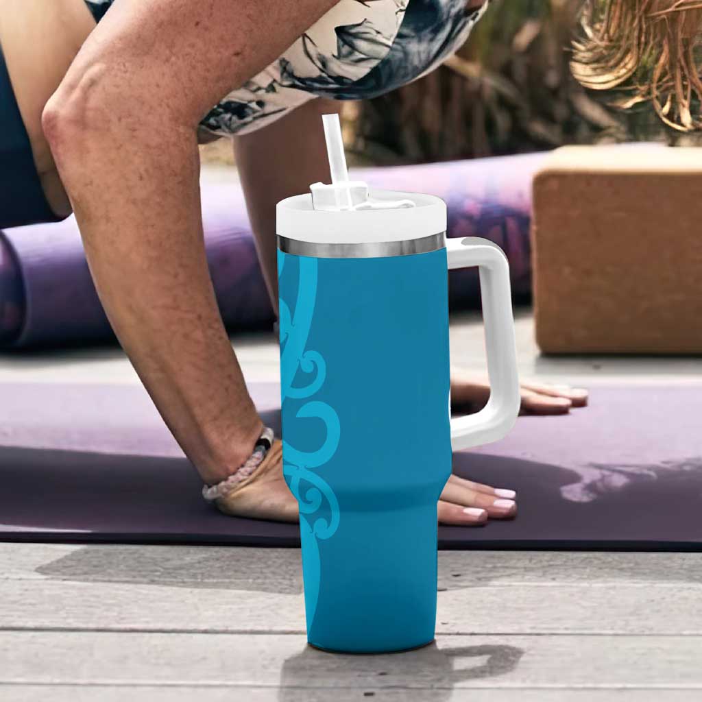 Azure Blue Maori Tumbler With Handle Koru Kowhaiwhai - Aussie Hoodie