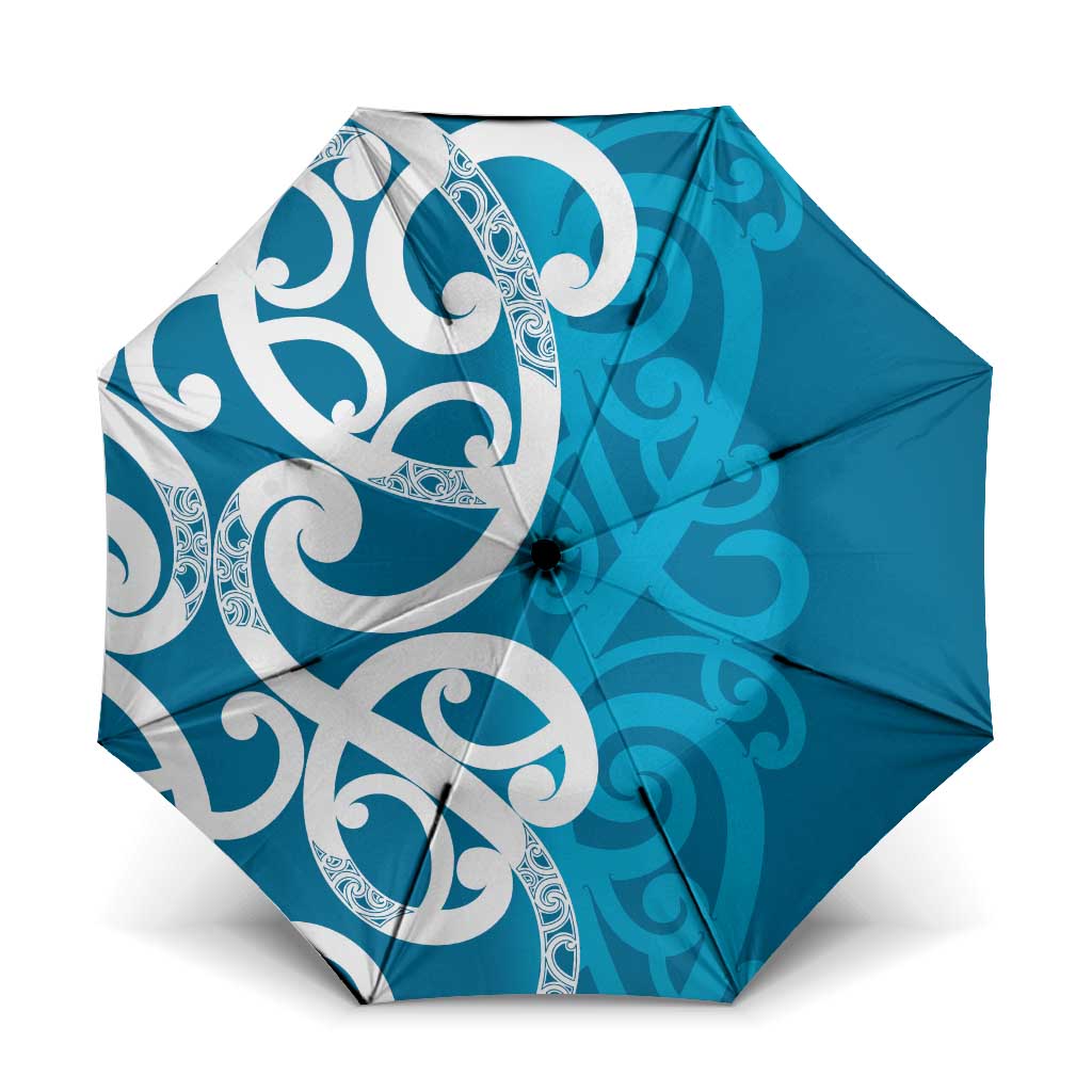 Azure Blue Maori Umbrella Koru Kowhaiwhai - Aussie Hoodie