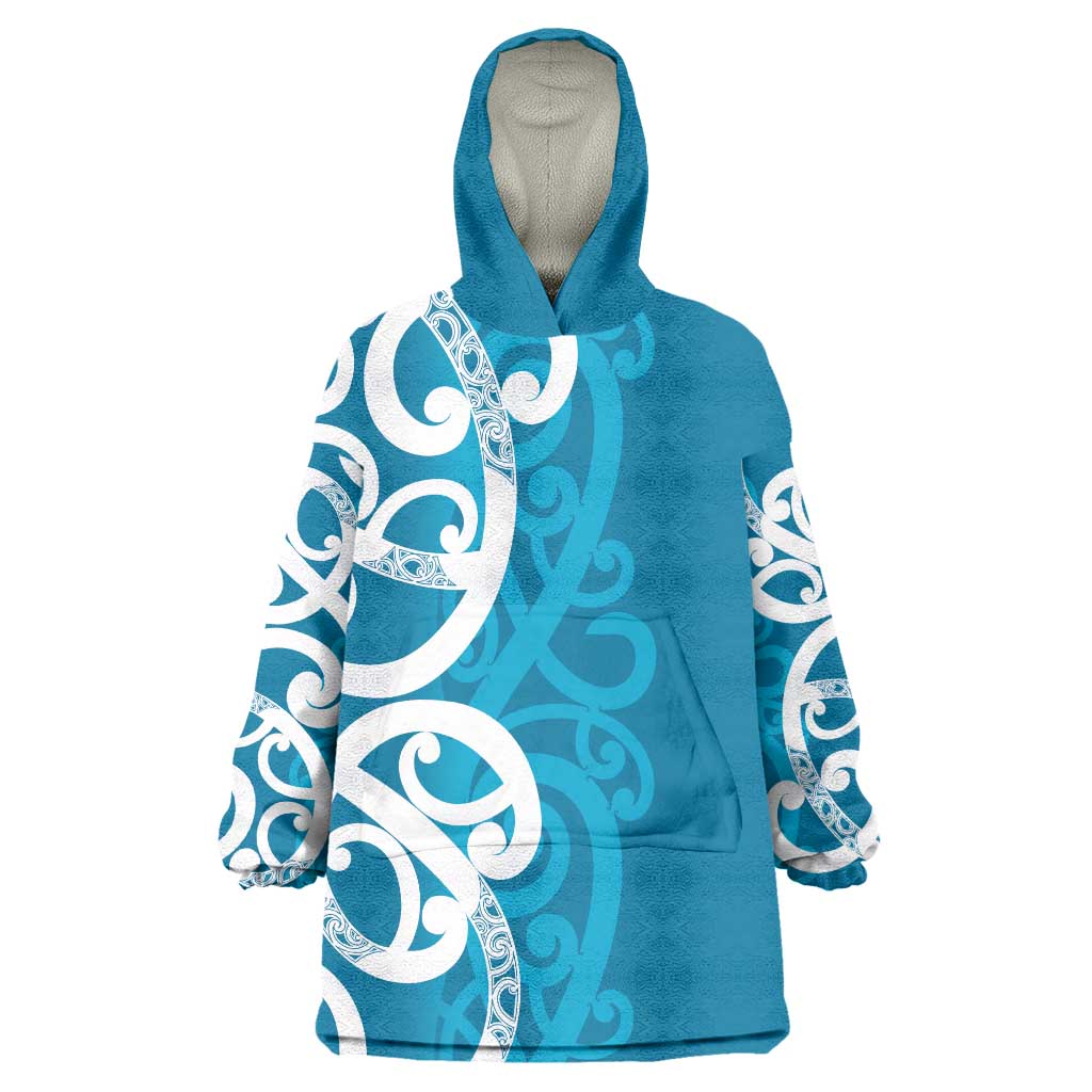 Azure Blue Maori Wearable Blanket Hoodie Koru Kowhaiwhai - Aussie Hoodie