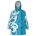 Azure Blue Maori Wearable Blanket Hoodie Koru Kowhaiwhai - Aussie Hoodie