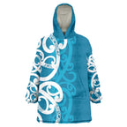 Azure Blue Maori Wearable Blanket Hoodie Koru Kowhaiwhai - Aussie Hoodie