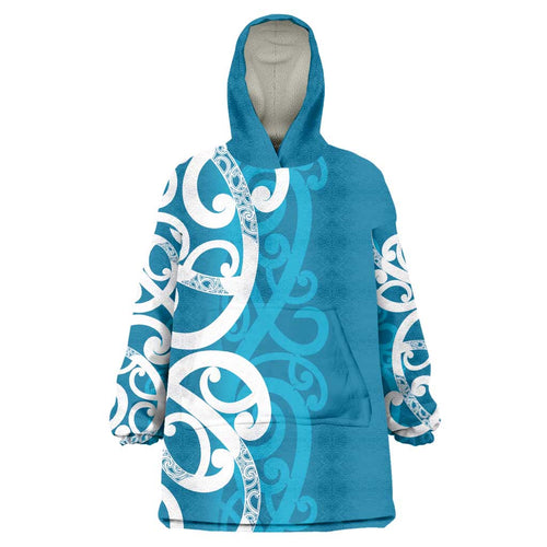 Azure Blue Maori Wearable Blanket Hoodie Koru Kowhaiwhai - Aussie Hoodie