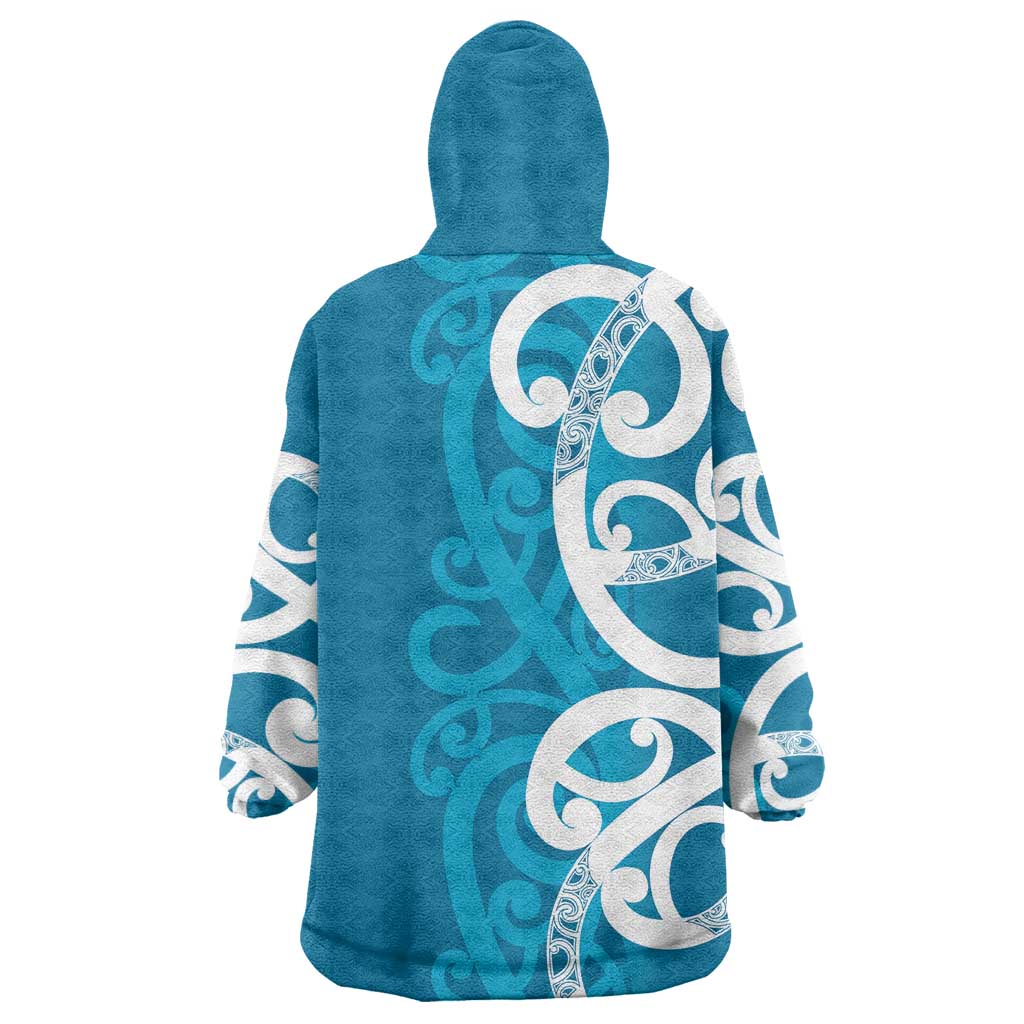 Azure Blue Maori Wearable Blanket Hoodie Koru Kowhaiwhai - Aussie Hoodie
