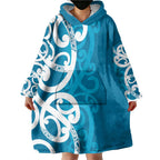 Azure Blue Maori Wearable Blanket Hoodie Koru Kowhaiwhai - Aussie Hoodie