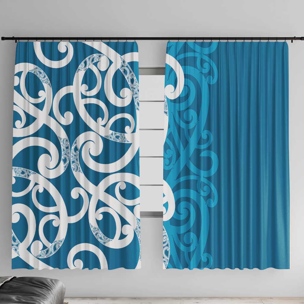 Azure Blue Maori Window Curtain Koru Kowhaiwhai - Aussie Hoodie