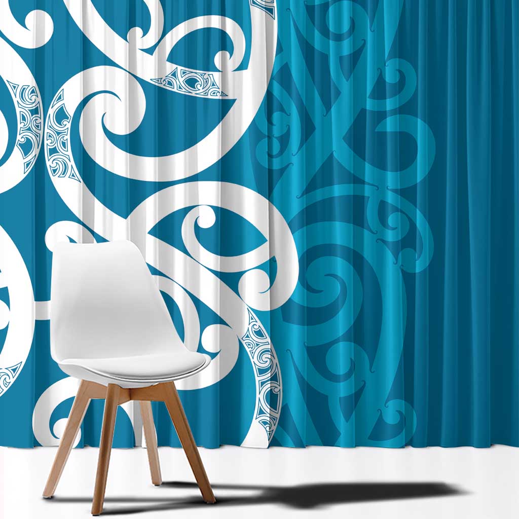 Azure Blue Maori Window Curtain Koru Kowhaiwhai - Aussie Hoodie