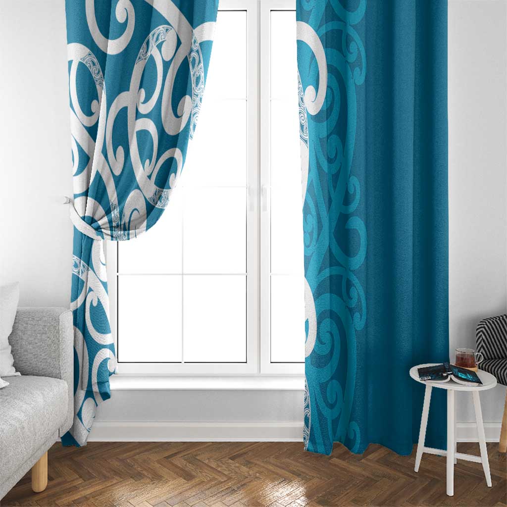 Azure Blue Maori Window Curtain Koru Kowhaiwhai - Aussie Hoodie
