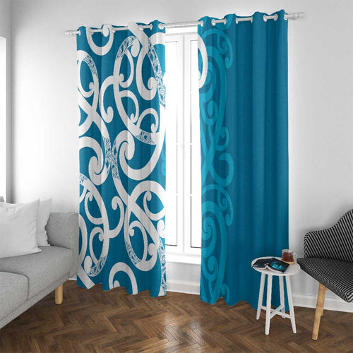 Azure Blue Maori Window Curtain Koru Kowhaiwhai - Aussie Hoodie