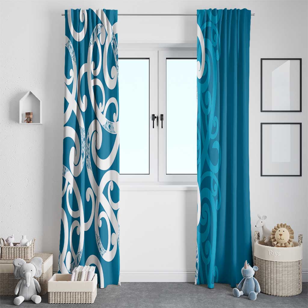 Azure Blue Maori Window Curtain Koru Kowhaiwhai - Aussie Hoodie