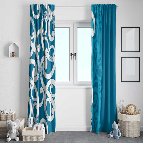 Azure Blue Maori Window Curtain Koru Kowhaiwhai - Aussie Hoodie