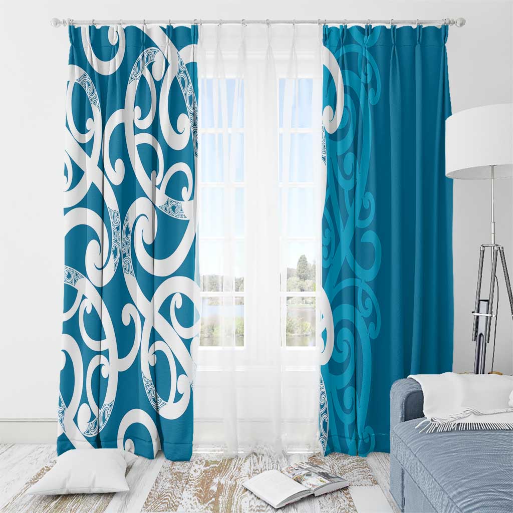 Azure Blue Maori Window Curtain Koru Kowhaiwhai - Aussie Hoodie