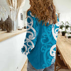 Azure Blue Maori Women Casual Shirt Koru Kowhaiwhai - Aussie Hoodie