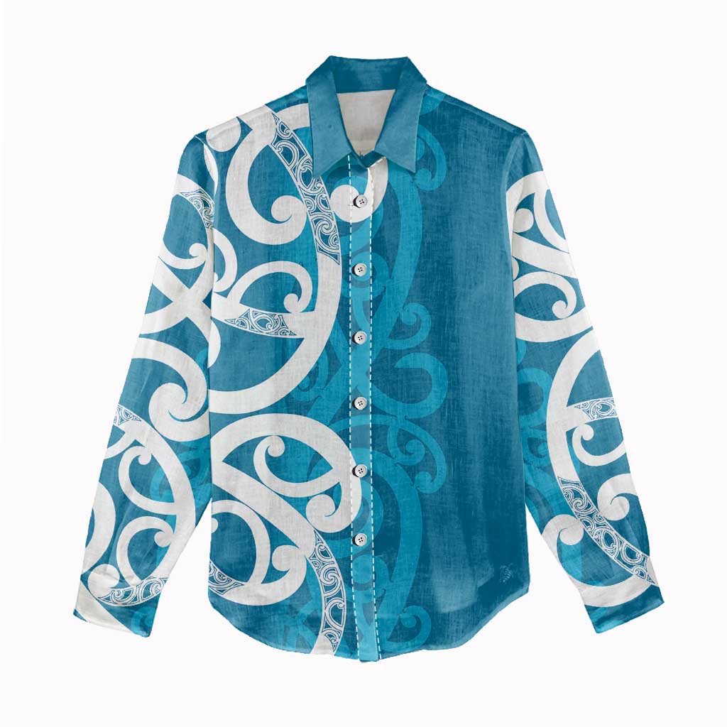 Azure Blue Maori Women Casual Shirt Koru Kowhaiwhai - Aussie Hoodie