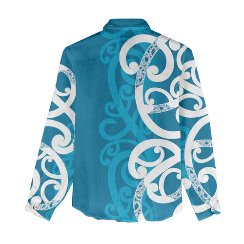 Azure Blue Maori Women Casual Shirt Koru Kowhaiwhai - Aussie Hoodie