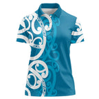 Azure Blue Maori Women Polo Shirt Koru Kowhaiwhai - Aussie Hoodie