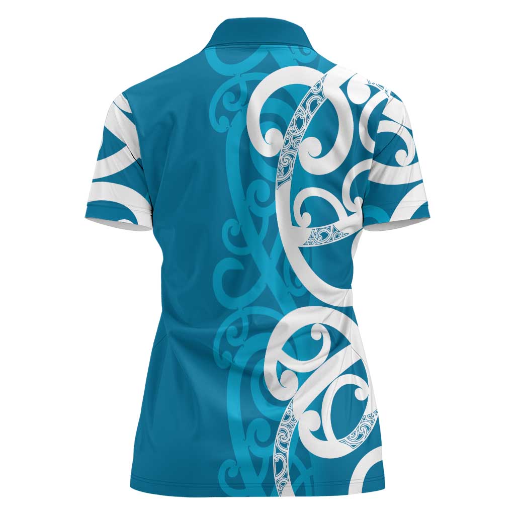 Azure Blue Maori Women Polo Shirt Koru Kowhaiwhai - Aussie Hoodie